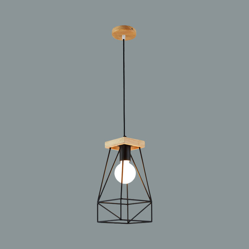 Modern Nordic Metal Cage Shade Pendant Light - Black/Blue