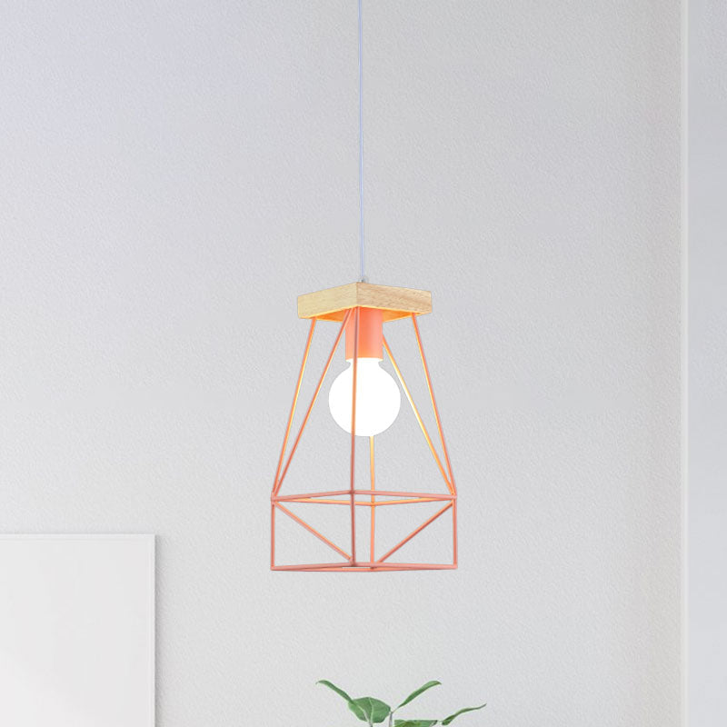 Modern Nordic Metal Cage Shade Pendant Light - Black/Blue