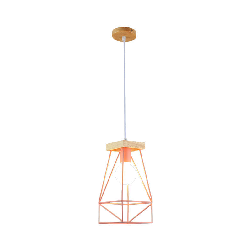 Modern Nordic Metal Cage Shade Pendant Light - Black/Blue