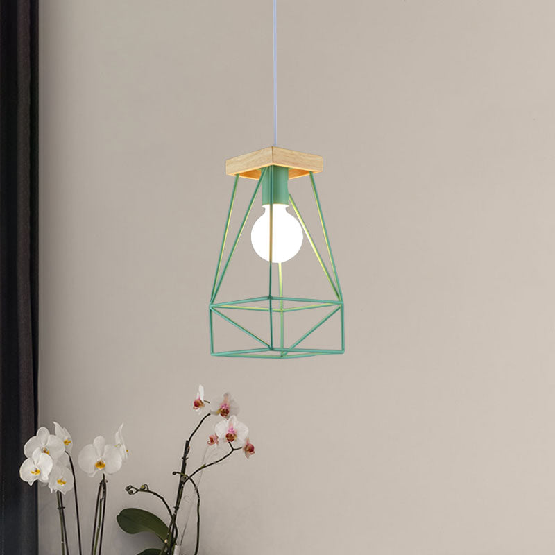 Modern Nordic Metal Cage Shade Pendant Light - Black/Blue