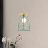 Modern Nordic Metal Cage Shade Pendant Light - Black/Blue