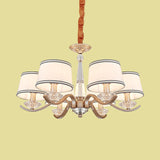 Modernist 6-Light Fabric Barrel Ceiling Chandelier With Crystal Bobeche - Perfect For The Bedroom