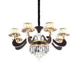 Modern Black Metal Gooseneck Arm Chandelier With Led Crystal Pendant - 6 Lights