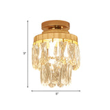 Gold Cylinder Pinecone Foyer Ceiling Lamp - Simple Crystal Design With Semi-Flush Mount 1 Bulb Light