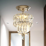 Simple Crystal 2-Tier Led Semi Flush Silver Light Fixture Small Hallway Ceiling Lamp