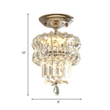 Simple Crystal 2-Tier Led Semi Flush Silver Light Fixture Small Hallway Ceiling Lamp