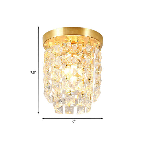 Brass Flush Light With Clear Crystal Shade For Hallway - Simplicity Design