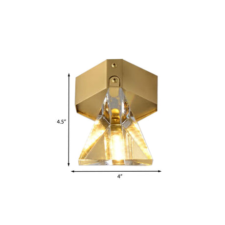 Faceted Crystal Flush Mount Ceiling Light Fixture - Minimalist Led Brass Finish Lighting