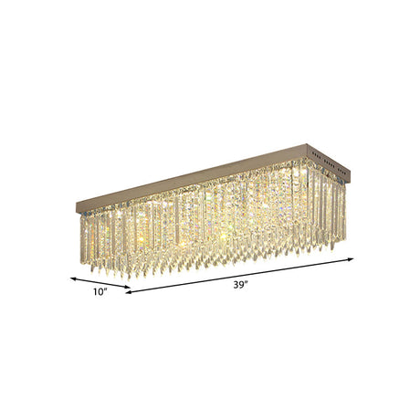 Minimal Style Clear Crystal Rectangle Flush Light With 10 Heads - Nickel Ceiling Mounted Fixture
