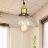 Dome Pendant Ceiling Light: Industrial Ribbed Glass - Black/Bronze/Rust Finish 1 Light Dining Room