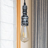 Rustic Style 1-Light Bare Bulb Hanging Light With Wrought Iron Ceiling Fixture - Ideal For Bathrooms