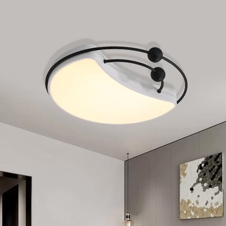 Nordic Led Metal Moon Ceiling Flush Mount - Elegant White Finish For Bedroom