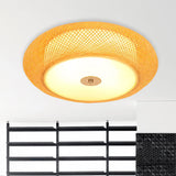 Yellow Bamboo Led Ceiling Light With Asian Drum Style - 16/19.5 Width For Living Room Flushmounts