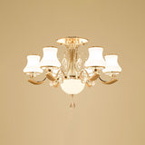 Traditional Gold Pear Shaped Bedroom Ceiling Light With Milk Glass Semi Mount - 3/6 Bulbs