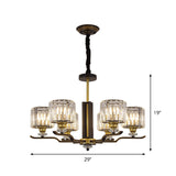 Modern Crystal Block Cylinder Pendant Chandelier - Black & Gold 3/6 Heads