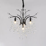 Modern Beveled Crystal Pendant Light: Branching Design 4-Bulb Black Finish Lamp