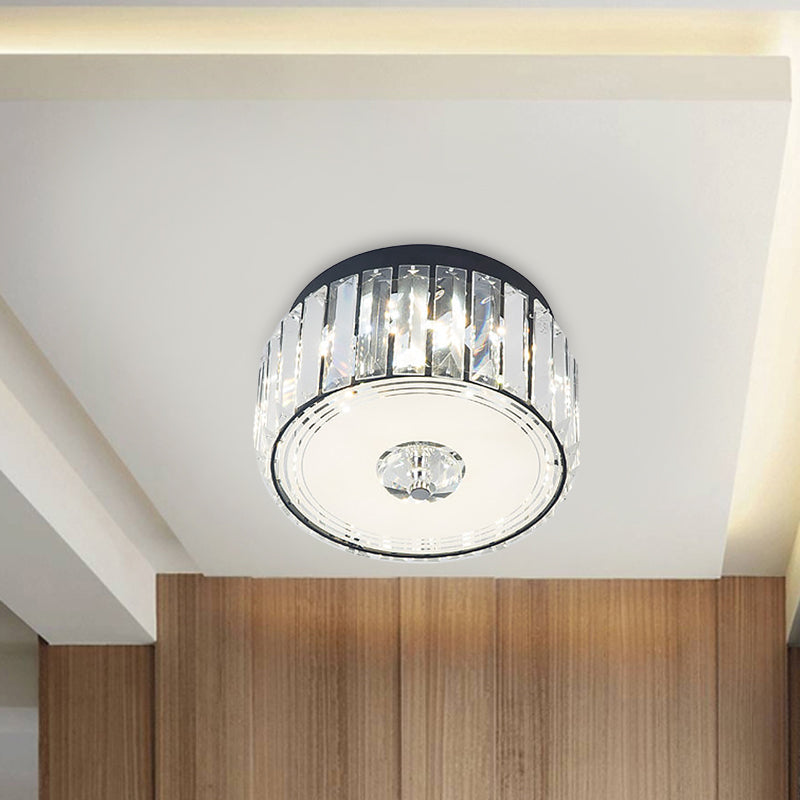 Minimalist Cylinder Crystal Led Ceiling Flush Light For Balcony Clear Rectangle-Cut Design