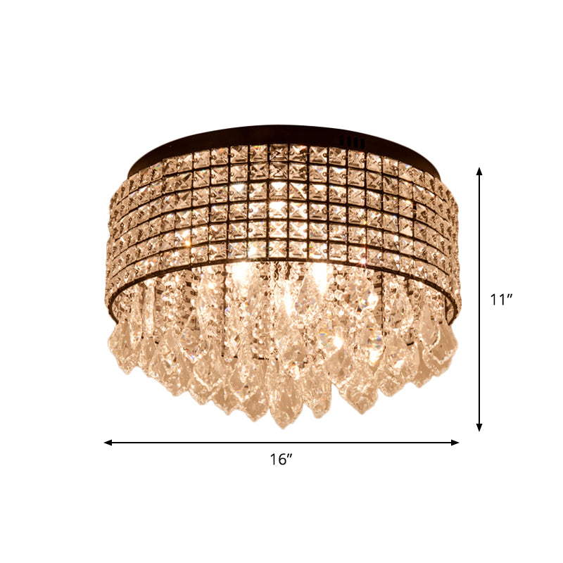 Modern Black Crystal Flushmount Lamp With 5 Embedded Heads And Droplet Design