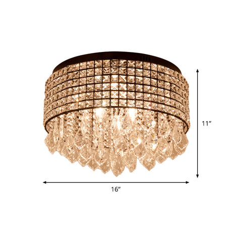 Modern Black Crystal Flushmount Lamp With 5 Embedded Heads And Droplet Design