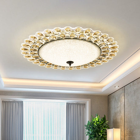 Contemporary Yellow Crystal Flushmount Led Ceiling Light For Drawing Room - 16/23.5 Wide