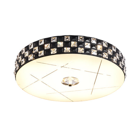 Modern Crystal-Encrusted Led Black Ceiling Mounted Flushmount Lamp For Bedroom