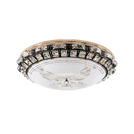 Modern Led Flush Crystal Ceiling Fixture In Black For Bedroom