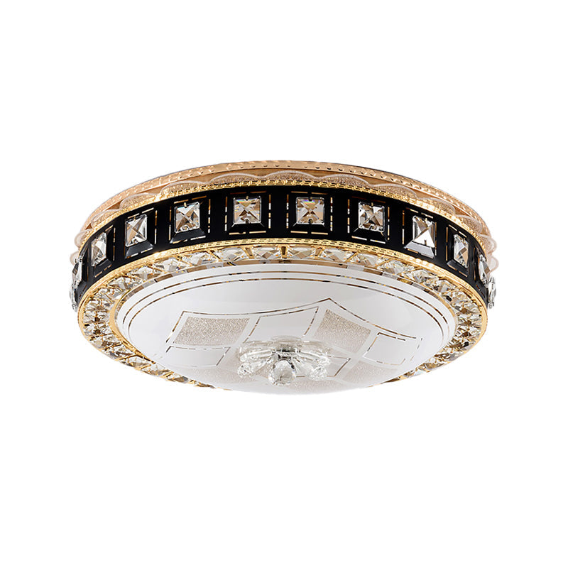 Modern Led Flush Crystal Ceiling Fixture In Black For Bedroom