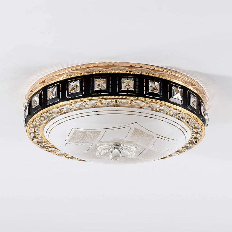Modern Led Flush Crystal Ceiling Fixture In Black For Bedroom
