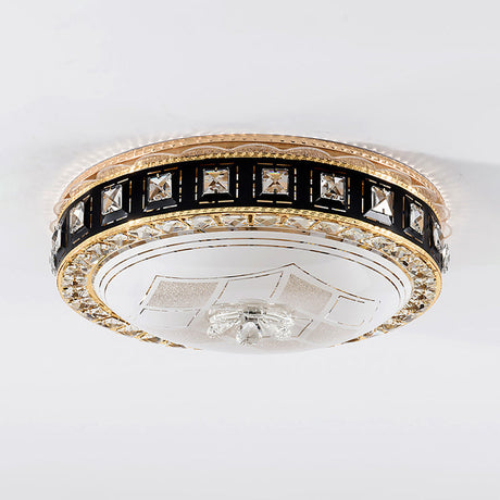 Modern Led Flush Crystal Ceiling Fixture In Black For Bedroom