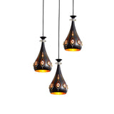 Black Modernist Pendant Light With Metallic Cluster Design - 3 Heads Globe Oval And Waterdrop Shape