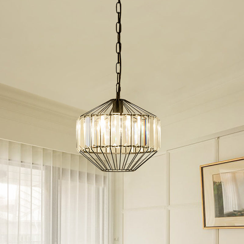 Modern Geometric Crystal Block Pendant Lamp - Black Ceiling Lighting / A