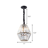 Minimalist Rhombus Crystal Pendant Light - 1-Light Black Ceiling Fixture