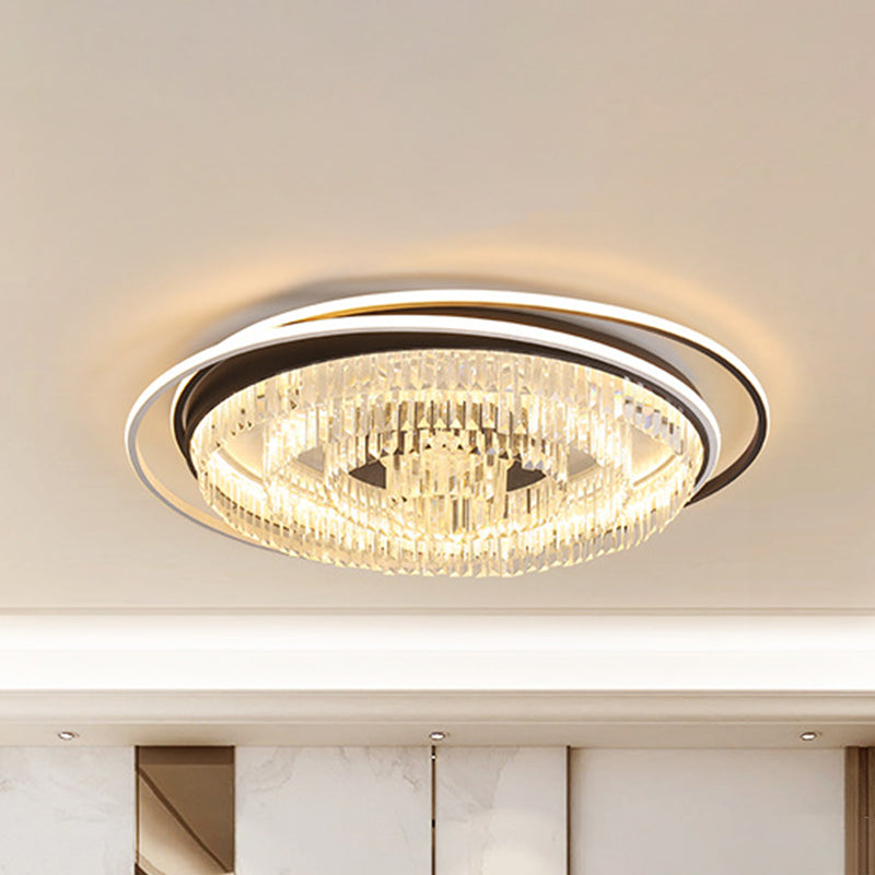 Modern Led Crystal Ceiling Lamp: Layered Circle Design Black & White Flush Mount Black-White