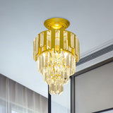 Gold Flush-Mount Crystal Rods Post-Modern Semi Flush Ceiling Light Fixture 4-Tier Taper Design