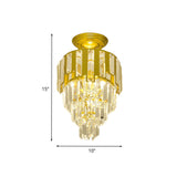 Gold Flush-Mount Crystal Rods Post-Modern Semi Flush Ceiling Light Fixture 4-Tier Taper Design