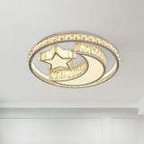 Modern Crystal Moon And Star Led Ceiling Flush Light For Bedrooms White Mounted Lamp