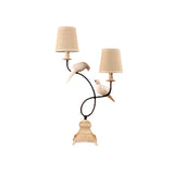 Modern Flaxen Table Light With Fabric Barrel Shade Dual Bulbs And Pigeon Deco