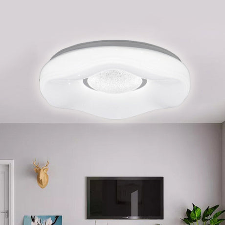 Modernist Led Flush Light With Acrylic White Flower Shade In White/Warm Available 15/19 Widths