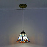 Tiffany-Style Pendant Light: Tapered Hanging Lamp With White Stained Glass And 1 Bulb