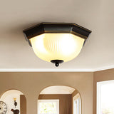 Black Milk Glass Ribbed Dome Ceiling Flush Light - Classic 2-Head Mount