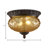 Rustic Amber Beveled Glass Oval Kitchen Flush Mount Lamp - 2-Bulb Black Ceiling Lighting Fixture