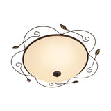 Ivory Glass Flushmount Ceiling Light With Twined Vines - 3-Head Dome Design Rural Style Black 18/25