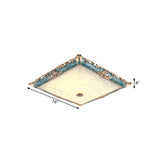 Green Led Flush Mount Ceiling Light With White Glass - Traditional Square Fixture 16/19.5 Width