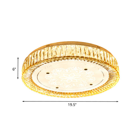 Clear Crystal Led Drum Flush Mount Light | Modern Chrome Ceiling Lamp For Bedroom