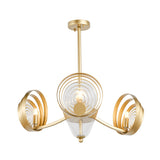 Contemporary Gold Crystal Pendant Chandelier With Swirling Design - 3-Head Ideal For Living Room