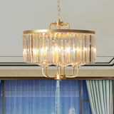 Contemporary Gold Drum Crystal Block Chandelier - Stunning 6-Head Suspended Lighting For Guest Room