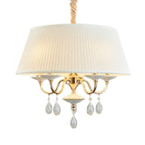 Minimalist Drum Chandelier With Crystal Droplet - 4 Heads Pendant Lamp In White/Grey