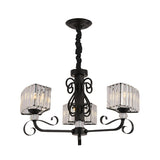 Nordic Trapezoid Chandelier - Prismatic Optical Crystal 3/6-Head Suspension Lamp In Black