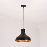 Retro Style Metallic Bowl Shade Hanging Lamp - 1 Light Pendant For Bedroom In Black