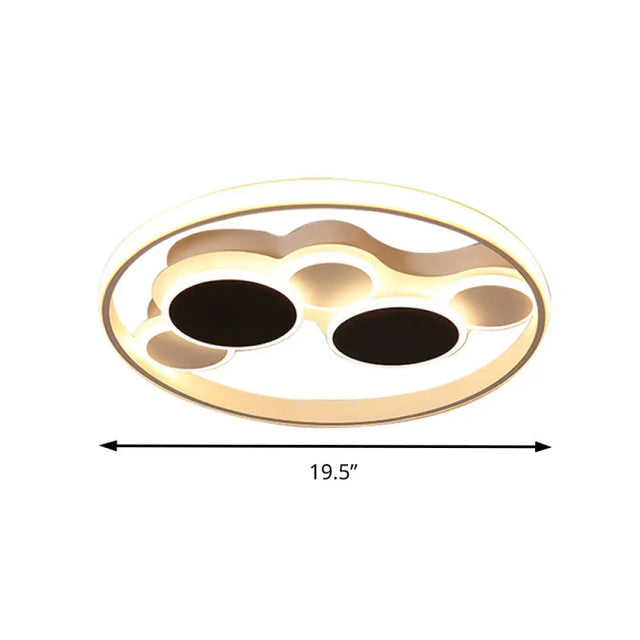Abstract Led Ceiling Lamp In Black & White; Acrylic Flat Round Mount Light For Restaurants